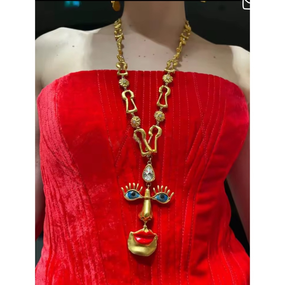 Gold tone and Blue Statement Necklacemmn